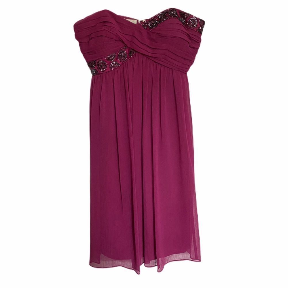 MAGGY LONDON Chiffon beaded strapless dress